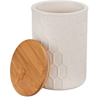 WENKO Boîte de conservation Maya, céramique blanche haute qualité avec structure de tissage, lavable au lave-vaisselle, couvercle en bambou certifié FSC® à fermeture hermétique, 900 ml, Ø 11 x 16 cm - Publicité WENKO Boîte de conservation Maya, céramique blanche haute qualité avec structure de tissage, lavable au lave-vaisselle, couvercle en bambou certifié FSC® à fermeture hermétique, 900 ml, Ø 11 x 16 cm - Publicité