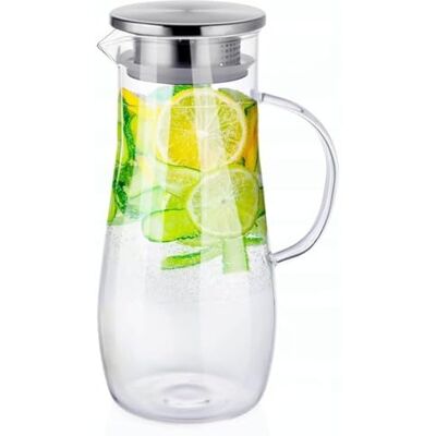 alpina Carafe en verre avec couvercle 1,4 l Carafe à eau avec filtre en acier inoxydable Carafe en verre pour boissons froides et chaudes Carafe élégante - Publicité alpina Carafe en verre avec couvercle 1,4 l Carafe à eau avec filtre en acier inoxydable Carafe en verre pour boissons froides et chaudes Carafe élégante - Publicité
