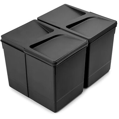 Emuca Poubelles pour tiroir de cuisine, Compartiments de Recyclage pour Base à Couper, H 266 mm (2x15L), Plastique noir - Publicité Emuca Poubelles pour tiroir de cuisine, Compartiments de Recyclage pour Base à Couper, H 266 mm (2x15L), Plastique noir - Publicité