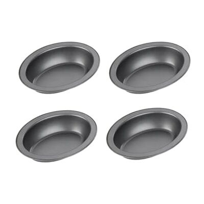 Chef Aid Lot de 4 plats à tarte ovales antiadhésifs mesurant chacun 17 cm x 13 cm x 3,7 cm, gris - Publicité Chef Aid Lot de 4 plats à tarte ovales antiadhésifs mesurant chacun 17 cm x 13 cm x 3,7 cm, gris - Publicité