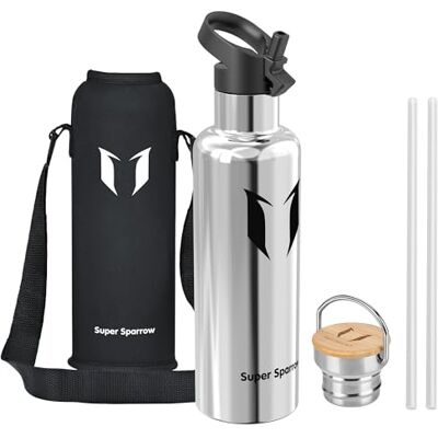 Super Sparrow Sparrow Gourde Isotherme -0.5L/0.75L/1L Bouteille INOX avec Paille Étanche, Lave-Vaisselle, Sans BPA, Froid & Chaud, Sport TwistTrail Avec Bouchon Paille, Bouchon Anse & Housse - Publicité Super Sparrow Sparrow Gourde Isotherme -0.5L/0.75L/1L Bouteille INOX avec Paille Étanche, Lave-Vaisselle, Sans BPA, Froid & Chaud, Sport TwistTrail Avec Bouchon Paille, Bouchon Anse & Housse - Publicité