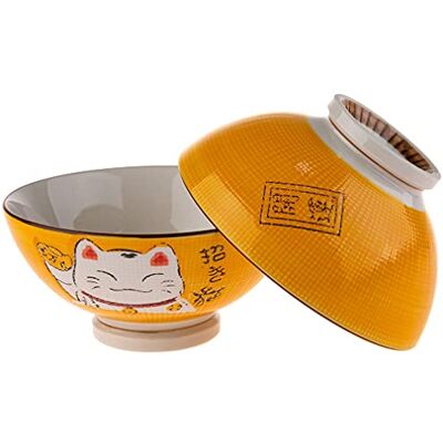 Chineuse Bols Jaune Maneki Neko - Décoration Japonaise - Publicité Chineuse Bols Jaune Maneki Neko - Décoration Japonaise - Publicité