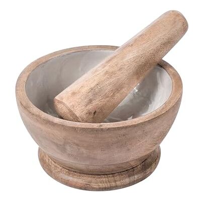 Beliani Mortier et Pilon en Bois de Manguier Fait Main Accessoire Cuisine Marron et Blanc Qena - Publicité Beliani Mortier et Pilon en Bois de Manguier Fait Main Accessoire Cuisine Marron et Blanc Qena - Publicité