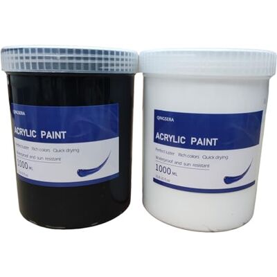 Qingsera Peinture acrylique blanche et noire – Grande bouteille de 1 000 ml, peinture artisanale pour toile, roches, bois, tissu, céramique, cuir, non toxique, pigments riches - Publicité Qingsera Peinture acrylique blanche et noire – Grande bouteille de 1 000 ml, peinture artisanale pour toile, roches, bois, tissu, céramique, cuir, non toxique, pigments riches - Publicité
