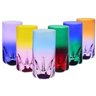 Krosno – Verres pour cocktails, eau et jus 300 ml – Lot de 6 pièces en 6 couleurs uniques – Collection Aurora – Cristal sans plomb – Peints à la main - Publicité Krosno – Verres pour cocktails, eau et jus 300 ml – Lot de 6 pièces en 6 couleurs uniques – Collection Aurora – Cristal sans plomb – Peints à la main - Publicité