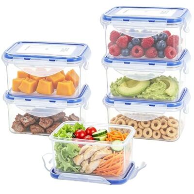 EASYLOCK Lot de 6 boîtes de conservation hermétiques en plastique avec couvercles, réutilisables pour préparation des repas et contrôle des portions, passent au micro-ondes et au congélateur, pots à - Publicité EASYLOCK Lot de 6 boîtes de conservation hermétiques en plastique avec couvercles, réutilisables pour préparation des repas et contrôle des portions, passent au micro-ondes et au congélateur, pots à - Publicité