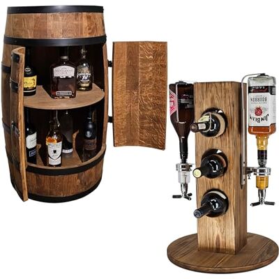 Creative Ensemble d'un bar en bois tonneau à vin avec porte et un casier à vin avec 2 becs verseurs Wengé - Publicité Creative Ensemble d'un bar en bois tonneau à vin avec porte et un casier à vin avec 2 becs verseurs Wengé - Publicité