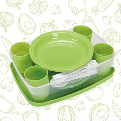 COSMOPLAST Ensemble de vaisselle de pique-nique pour 4 personnes 25 pièces réutilisable, incassable Camping et fêtes 100% fabriqué en Italie 0% BPA - Publicité COSMOPLAST Ensemble de vaisselle de pique-nique pour 4 personnes 25 pièces réutilisable, incassable Camping et fêtes 100% fabriqué en Italie 0% BPA - Publicité