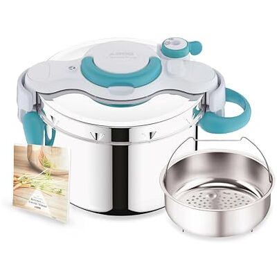 SEB Autocuiseur ClipsoMinut Easy 6 L Inox Bleu Cocotte minute induction pour 5 a 6 personnes Ouverture facile une main Poignées rabattables Cuve inox garantie 10 ans - Publicité SEB Autocuiseur ClipsoMinut Easy 6 L Inox Bleu Cocotte minute induction pour 5 a 6 personnes Ouverture facile une main Poignées rabattables Cuve inox garantie 10 ans - Publicité