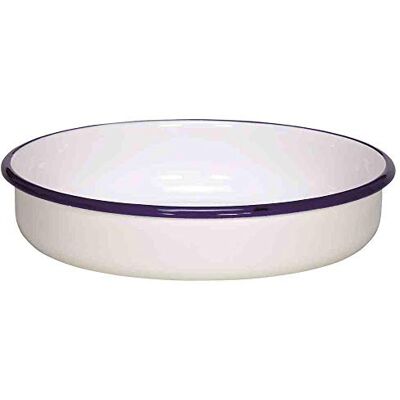 Krüger Husum - Plat en acier émaillé - 24cm Ø - Blanc/Bleu - Rond - Publicité Krüger Husum - Plat en acier émaillé - 24cm Ø - Blanc/Bleu - Rond - Publicité