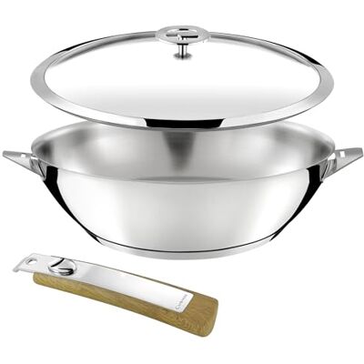 Cuisinox Eclipse Wok 28 cm tout inox Fond encapsulé Compatible tous feux dont induction Acier Inoxydable 18/1 Finition miroir Poignée amovible effet bois - Publicité Cuisinox Eclipse Wok 28 cm tout inox Fond encapsulé Compatible tous feux dont induction Acier Inoxydable 18/1 Finition miroir Poignée amovible effet bois - Publicité