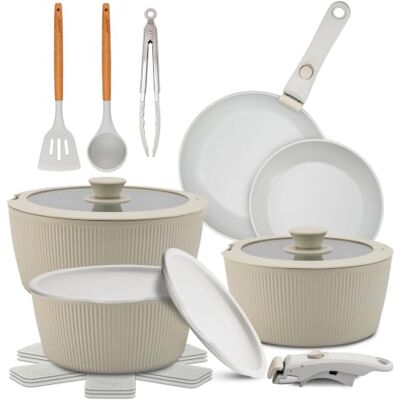 Nutrichef Lot Poêles Casseroles Antiadhésif 18 Pcs Poignées Amovibles Vert Manches détachables · Induction, gaz, vitro & four · Couvercles verre & frigo inclus · Lave-vaisselle · Revêtement résistant - Publicité Nutrichef Lot Poêles Casseroles Antiadhésif 18 Pcs Poignées Amovibles Vert Manches détachables · Induction, gaz, vitro & four · Couvercles verre & frigo inclus · Lave-vaisselle · Revêtement résistant - Publicité