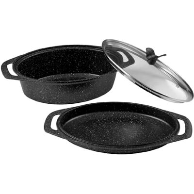 Pradel Excellence PCUI001027 Marmite Ovale 3 pièces 33,5 x 25 cm avec Couvercle Verre Fonte d’Aluminium Revêtement Antiadhésif façon pierre Maniques Incluses Tous Feux Four, Lave-Vaisselle - Publicité Pradel Excellence PCUI001027 Marmite Ovale 3 pièces 33,5 x 25 cm avec Couvercle Verre Fonte d’Aluminium Revêtement Antiadhésif façon pierre Maniques Incluses Tous Feux Four, Lave-Vaisselle - Publicité