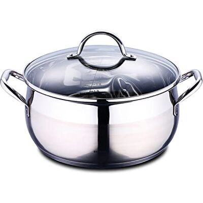 Bergner Gourmet Faitout avec couvercle en verre contenance 8 L en acier inoxydable anses ergonomiques ustensiles de cuisine pour tous les types de cuisinières - Publicité Bergner Gourmet Faitout avec couvercle en verre contenance 8 L en acier inoxydable anses ergonomiques ustensiles de cuisine pour tous les types de cuisinières - Publicité