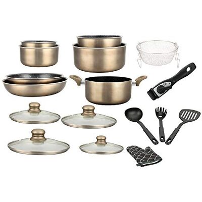 Herzberg Batterie de Cuisine Set de Casseroles et Poêles Induction 17 Éléments Aluminium Forgé avec Revêtement Marbre Poignée Amovible Anti-Adhésif Tous Feux Gant Inclus Cuivre - Publicité Herzberg Batterie de Cuisine Set de Casseroles et Poêles Induction 17 Éléments Aluminium Forgé avec Revêtement Marbre Poignée Amovible Anti-Adhésif Tous Feux Gant Inclus Cuivre - Publicité