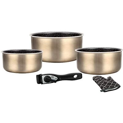 Herzberg Batterie de cuisine Set de casseroles induction 5 pièces Casseroles et poêle tous feux en aluminium forgé avec revêtement marbre et poignée amovible Cuivre - Publicité Herzberg Batterie de cuisine Set de casseroles induction 5 pièces Casseroles et poêle tous feux en aluminium forgé avec revêtement marbre et poignée amovible Cuivre - Publicité
