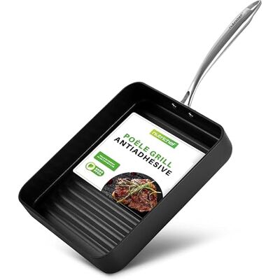 Nutrichef Poêle Grill Carrée 28 cm Antiadhésive Surface Striée Haute, Aluminium Anodisé, Compatible Gaz, Céramique, Verre et Halogène, Noir - Publicité Nutrichef Poêle Grill Carrée 28 cm Antiadhésive Surface Striée Haute, Aluminium Anodisé, Compatible Gaz, Céramique, Verre et Halogène, Noir - Publicité