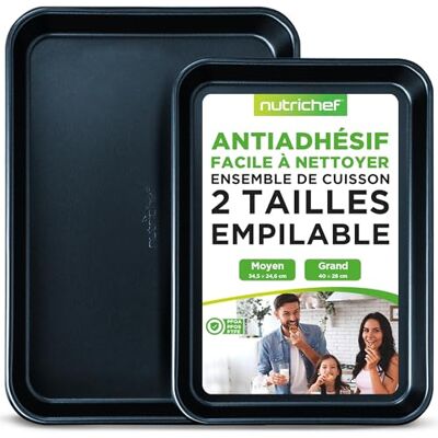 Nutrichef Lot de 2 Plaques à Four Antiadhésives – 38x28 cm et 33x23 cm – Plaques Pâtisserie Acier Carbone avec Revêtement Non Toxique – Résistantes au Lave-Vaisselle et à Haute Température - Publicité Nutrichef Lot de 2 Plaques à Four Antiadhésives – 38x28 cm et 33x23 cm – Plaques Pâtisserie Acier Carbone avec Revêtement Non Toxique – Résistantes au Lave-Vaisselle et à Haute Température - Publicité