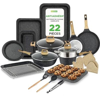 Nutrichef Set Cuisine & Pâtisserie 22 Pièces Effet Marbre Noir – Batterie de Cuisine Antiadhésive Pro avec Ustensiles Résistants à la Chaleur - Publicité Nutrichef Set Cuisine & Pâtisserie 22 Pièces Effet Marbre Noir – Batterie de Cuisine Antiadhésive Pro avec Ustensiles Résistants à la Chaleur - Publicité