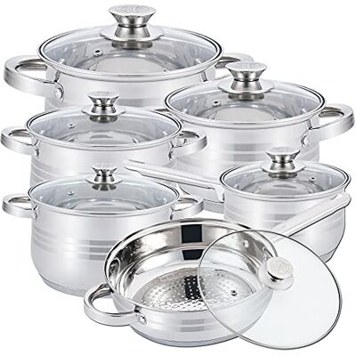 Herzberg Batterie de Cuisine 12 Pièces en Acier Inoxydable HG1241 acier inoxydable, compatible induction et tous feux, casseroles et poêles, intérieur gradué, lave-vaisselle - Publicité Herzberg Batterie de Cuisine 12 Pièces en Acier Inoxydable HG1241 acier inoxydable, compatible induction et tous feux, casseroles et poêles, intérieur gradué, lave-vaisselle - Publicité