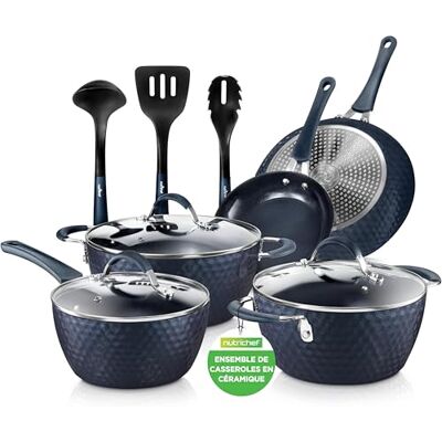 Nutrichef Lot Poêle et Casserole Induction, Batterie de Cuisine Antiadhésifs avec Revêtement en Céramique,et Poignées Ergonomiques, Casserole, Cocotte, Grandes et Petites Poêles à Frire,11 Pièces - Publicité Nutrichef Lot Poêle et Casserole Induction, Batterie de Cuisine Antiadhésifs avec Revêtement en Céramique,et Poignées Ergonomiques, Casserole, Cocotte, Grandes et Petites Poêles à Frire,11 Pièces - Publicité