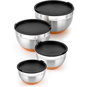 BRA Efficient Lot de 4 Bols en Acier Inoxydable 18/10 12 16 20 24 cm 0,4 L, Base en Silicone, Couvercles Inclus - Publicité BRA Efficient Lot de 4 Bols en Acier Inoxydable 18/10 12 16 20 24 cm 0,4 L, Base en Silicone, Couvercles Inclus - Publicité