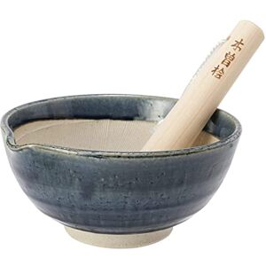 TIKUSAN Mortier et pilon Ripple Ridge en céramique (Suribachi et Surikogi) avec bec verseur fabriqué au Japon Mino Ware (grand bleu) - Publicité TIKUSAN Mortier et pilon Ripple Ridge en céramique (Suribachi et Surikogi) avec bec verseur fabriqué au Japon Mino Ware (grand bleu) - Publicité