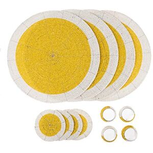 Penguin Home ® Lot de 12 Sets de Table,sous-Verres et Ronds de Serviette en Perles de Verre -Couleur Jaune et Blanche-Sets de Table Ronds-Fabriqués à la Main par des Artisans Indiens qualifiés-D-32cm - Publicité Penguin Home ® Lot de 12 Sets de Table,sous-Verres et Ronds de Serviette en Perles de Verre -Couleur Jaune et Blanche-Sets de Table Ronds-Fabriqués à la Main par des Artisans Indiens qualifiés-D-32cm - Publicité