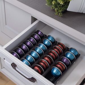MEAERTON Lot de 4 organiseurs de tiroir pour capsules de café Nespress Vertuo, plateau de rangement pour capsules de café, connexion magnétique, noir - Publicité MEAERTON Lot de 4 organiseurs de tiroir pour capsules de café Nespress Vertuo, plateau de rangement pour capsules de café, connexion magnétique, noir - Publicité