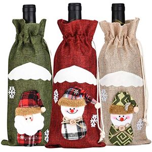 SoulQool SoulQ ool Lot de 3 housses pour bouteille de vin de Noël, sac à poudre, Père Noël, bonhomme de neige, vaisselle pour décoration de fête du Nouvel An - Publicité SoulQool SoulQ ool Lot de 3 housses pour bouteille de vin de Noël, sac à poudre, Père Noël, bonhomme de neige, vaisselle pour décoration de fête du Nouvel An - Publicité
