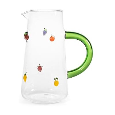 H&H – Carafe en Verre Borosilicaté Transparente avec Miniatures Fruits – Anse Verte – 1,6 L – Compatible Lave-Vaisselle - Publicité H&H – Carafe en Verre Borosilicaté Transparente avec Miniatures Fruits – Anse Verte – 1,6 L – Compatible Lave-Vaisselle - Publicité