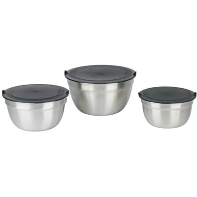 alpina Cul de Poule Inox 3 Pièces Bol Inox avec Couvercle Bol à Mélanger pour Cuisine Saladiers pour Salades Cul de Poule avec Couvercle, Gris - Publicité alpina Cul de Poule Inox 3 Pièces Bol Inox avec Couvercle Bol à Mélanger pour Cuisine Saladiers pour Salades Cul de Poule avec Couvercle, Gris - Publicité