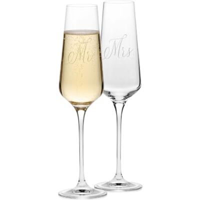 Krosno Flûtes à Champagne Mr & Mrs, lot de 2, 180 ml Pour champagne prosecco cava et toasts, Décor blanc mat, Verre fait main, Cadeau de mariage - Publicité Krosno Flûtes à Champagne Mr & Mrs, lot de 2, 180 ml Pour champagne prosecco cava et toasts, Décor blanc mat, Verre fait main, Cadeau de mariage - Publicité