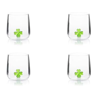 Excelsa Inside Lot de 4 verres en verre borosilicaté, décorés à la main avec des sujets intérieurs au verre, transparent, 450 ml (trèfle à quatre feuilles) - Publicité Excelsa Inside Lot de 4 verres en verre borosilicaté, décorés à la main avec des sujets intérieurs au verre, transparent, 450 ml (trèfle à quatre feuilles) - Publicité
