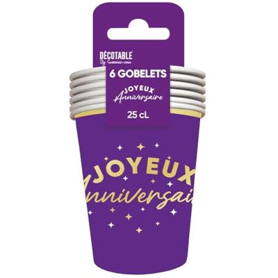 Surprisez-vous SV 6 GOBELETS CARTON ANNIVERSAIRE 25CL VIOLET - Publicité Surprisez-vous SV 6 GOBELETS CARTON ANNIVERSAIRE 25CL VIOLET - Publicité