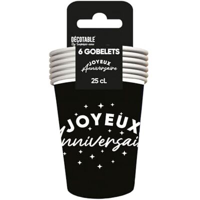 Surprisez-vous SV 6 GOBELETS CARTON ANNIVERSAIRE 25CL NOIR - Publicité Surprisez-vous SV 6 GOBELETS CARTON ANNIVERSAIRE 25CL NOIR - Publicité
