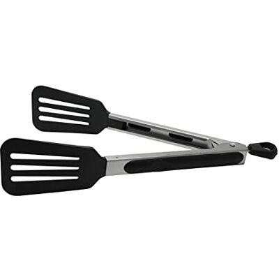 Fackelmann Pince multifonction PBT longueur 23 cm, résistante à la chaleur jusqu'à 220 °C, antiadhésive, sans danger, mécanisme de verrouillage, passe au lave-vaisselle, argent/noir (687980) - Publicité Fackelmann Pince multifonction PBT longueur 23 cm, résistante à la chaleur jusqu'à 220 °C, antiadhésive, sans danger, mécanisme de verrouillage, passe au lave-vaisselle, argent/noir (687980) - Publicité