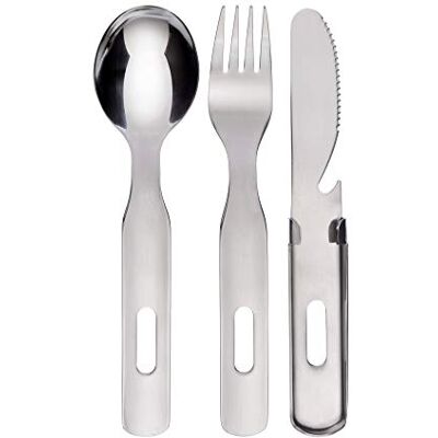GRÄWE Lot de 3 couverts de camping en acier inoxydable (1 couteau, 1 fourchette, 1 cuillère) - Publicité GRÄWE Lot de 3 couverts de camping en acier inoxydable (1 couteau, 1 fourchette, 1 cuillère) - Publicité