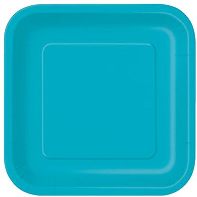 Unique Party- Assiettes en Carton Carrées Écologiques-18 cm-Couleur Turquoise-Paquet de 16, 32110EU, Teal - Publicité Unique Party- Assiettes en Carton Carrées Écologiques-18 cm-Couleur Turquoise-Paquet de 16, 32110EU, Teal - Publicité