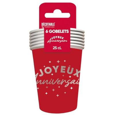Surprisez-vous SV 6 GOBELETS CARTON ANNIVERSAIRE 25CL ROUGE - Publicité Surprisez-vous SV 6 GOBELETS CARTON ANNIVERSAIRE 25CL ROUGE - Publicité