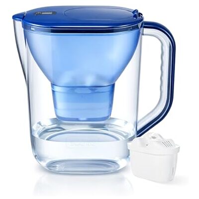 Watus Filtre à eau, carafe filtrante bleue, contient 1 cartouche – Carafe filtrante (3,8 litres), filtration de l'eau potable pour réduire le calcaire, le chlore, le plomb et le cuivre dans - Publicité Watus Filtre à eau, carafe filtrante bleue, contient 1 cartouche – Carafe filtrante (3,8 litres), filtration de l'eau potable pour réduire le calcaire, le chlore, le plomb et le cuivre dans - Publicité