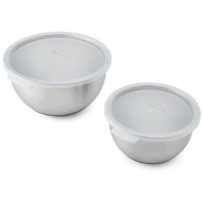 KitchenAid Lot de 2 Bols mélangeurs avec couvercles en Acier Inoxydable, Base antidérapante, pour Cuisson, préparation et Stockage des Aliments, Solides et faciles à Nettoyer, 17,5 cm et 22 cm - Publicité KitchenAid Lot de 2 Bols mélangeurs avec couvercles en Acier Inoxydable, Base antidérapante, pour Cuisson, préparation et Stockage des Aliments, Solides et faciles à Nettoyer, 17,5 cm et 22 cm - Publicité