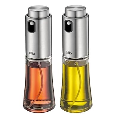 Cilio Bari Lot de 2 bouteilles de vinaigre et d'huile 80 ml chacune avec pompe en verre et acier inoxydable - Publicité Cilio Bari Lot de 2 bouteilles de vinaigre et d'huile 80 ml chacune avec pompe en verre et acier inoxydable - Publicité