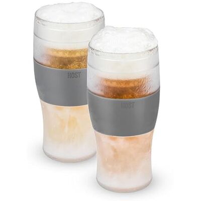 Host Freeze Lot de 2 Verres à bière de 47 cl, Verres à Pinte à Double paroi Plastique Contenant Un Gel réfrigérant, Gris - Publicité Host Freeze Lot de 2 Verres à bière de 47 cl, Verres à Pinte à Double paroi Plastique Contenant Un Gel réfrigérant, Gris - Publicité
