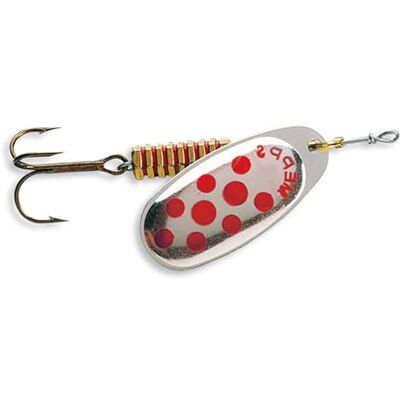 Mepps Cuiller Tournante A Palette Ovale Comet N°2-4,5G Argent Points Rouges - Publicité Mepps Cuiller Tournante A Palette Ovale Comet N°2-4,5G Argent Points Rouges - Publicité