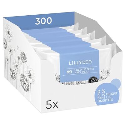 LILLYDOO Lingettes pour bébé faites à 99% d'eau, Lot de 5 x 60 (300 pièces), tissu 100% sans plastique, sans parfum et doux comme du coton et de l'eau - Publicité LILLYDOO Lingettes pour bébé faites à 99% d'eau, Lot de 5 x 60 (300 pièces), tissu 100% sans plastique, sans parfum et doux comme du coton et de l'eau - Publicité