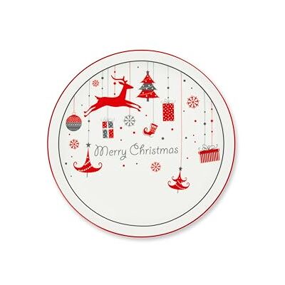 Excelsa Merry Christmas Lot de 6 assiettes Panettone ou Pizza, 30,5 cm, porcelaine blanche avec décorations de Noël rouges - Publicité Excelsa Merry Christmas Lot de 6 assiettes Panettone ou Pizza, 30,5 cm, porcelaine blanche avec décorations de Noël rouges - Publicité
