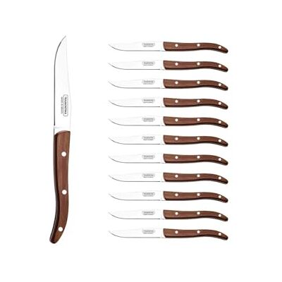 Tramontina Couteau à Steak Marron French Micro dentelé 22cm. INOX Pleine Soie et technobois. X 12 - Publicité Tramontina Couteau à Steak Marron French Micro dentelé 22cm. INOX Pleine Soie et technobois. X 12 - Publicité