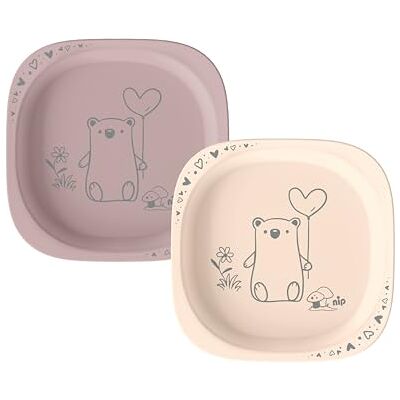 NIP Green Öko Lot de 2 assiettes pour bébé et enfant, passent au micro-ondes et au lave-vaisselle, extra plates et parfaites pour les débutants, sans BPA, sans mélamine, durables, motif animal, rose - Publicité NIP Green Öko Lot de 2 assiettes pour bébé et enfant, passent au micro-ondes et au lave-vaisselle, extra plates et parfaites pour les débutants, sans BPA, sans mélamine, durables, motif animal, rose - Publicité
