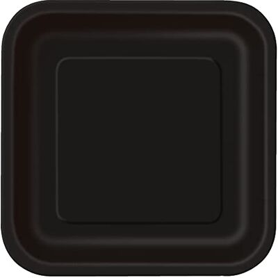Unique Party- Assiettes en Carton Carrées Écologiques-23 cm-Couleur Noire-Paquet de 14, 32060EU, Black - Publicité Unique Party- Assiettes en Carton Carrées Écologiques-23 cm-Couleur Noire-Paquet de 14, 32060EU, Black - Publicité